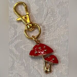 Red Mushroom Keychain Charm with Gold Accents Handmade by Me New